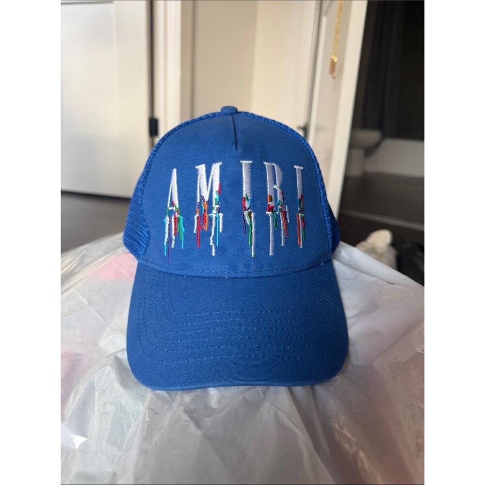 AMIRI Royal Blue Mesh Logo Cap with Multicolor Drip
